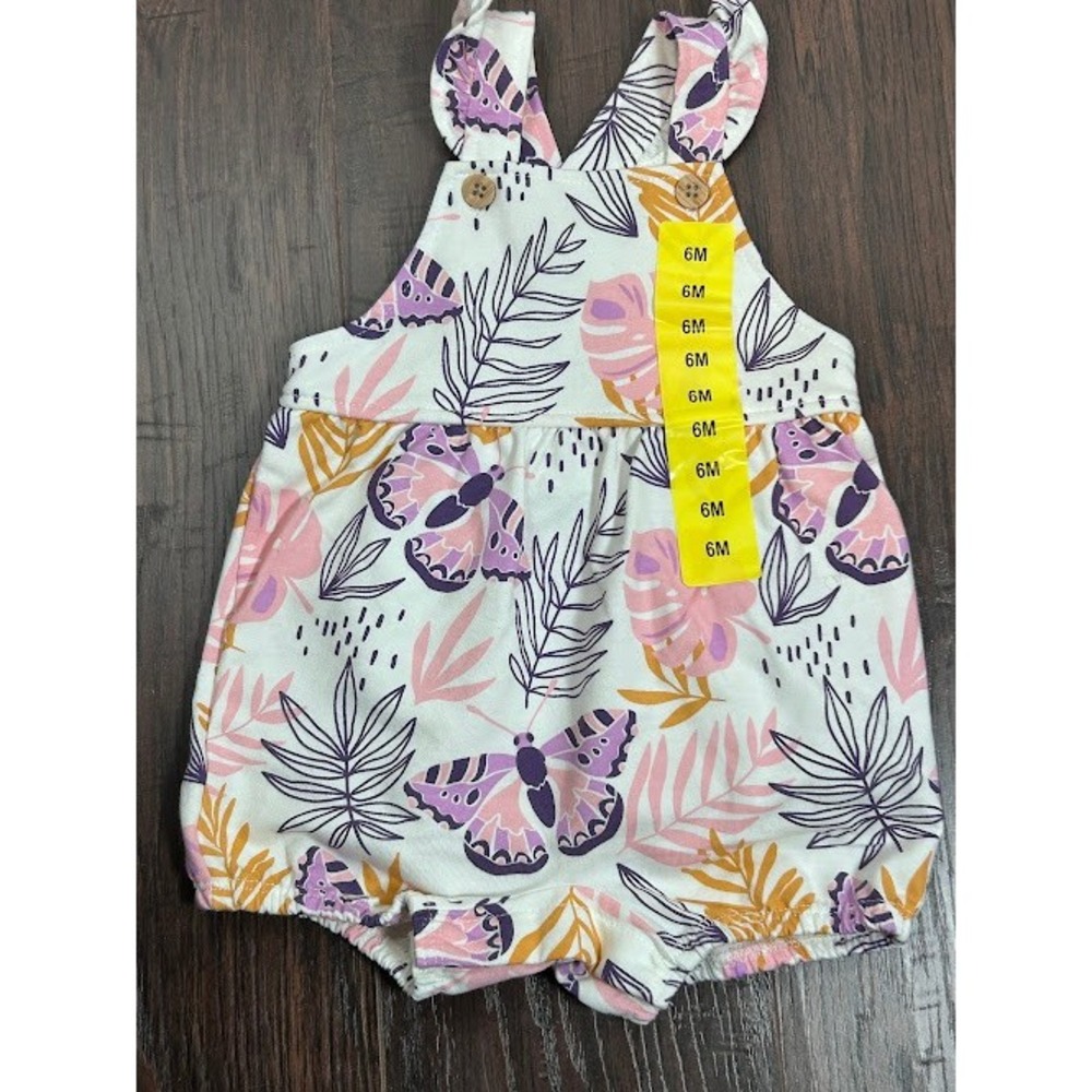 Pekkle Baby Girls 6M Butterfly Leaf Print Romper Overalls